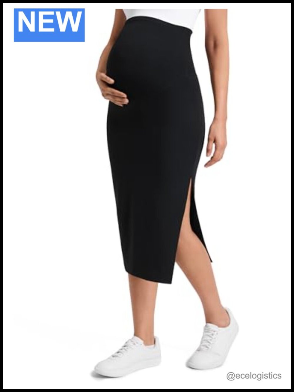 Maternity Midi Pencil Skirt with Side Slit Butterluxe High Waist